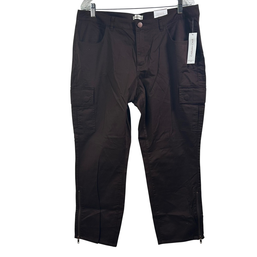 Coldwater Creek Brown Cargo Ankle Pants Size 16 NWT Cotton Stretch Zip Hem